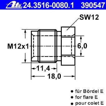 Bremsleitungsverschraubung M12x1mm / E / 4,75 / SW12 / L=20mm in
